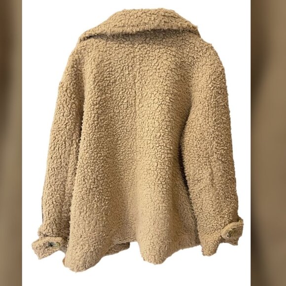 Free People Teddy Faux Shearling Sherpa Peacoat in Camel Women’s size Large - Picture 6 of 8